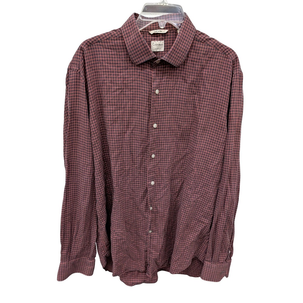 Culturata Italy Tailored Fit Button Down Shirt Lightweight‎ Check Cotton- XL